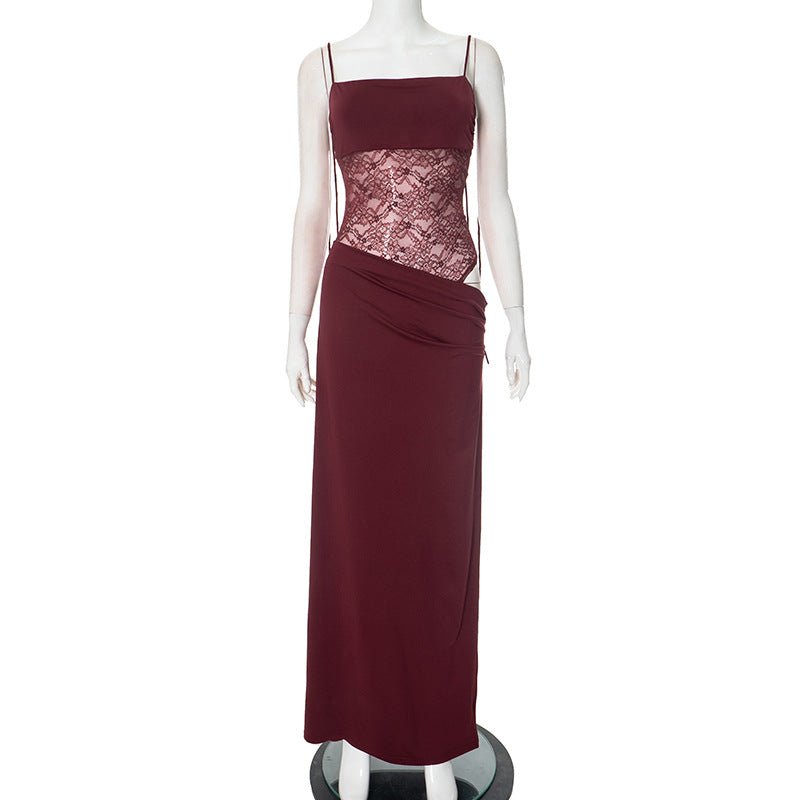 Y2K Lace Suspender Dress Fashion Sexy Lace Long Dresses Party Evening Club Beach Clothing For Women - GLAMORIE